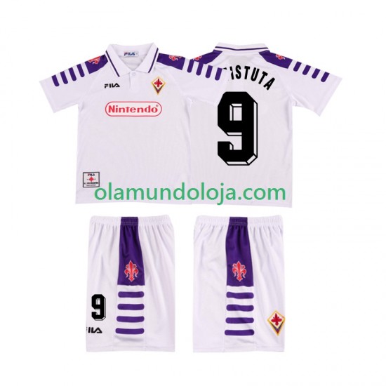 Camisola ACF Fiorentina BASTUTA 9 Retro Criança Equipamento Segundo 1998 1999 Manga Curta